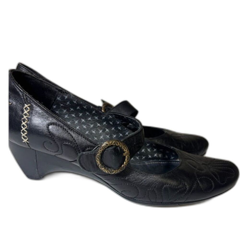 Pikolinos Ginebra black leather wedge Mary Jane shoes EU 42 US 11 -11.5 quilted